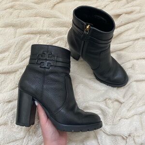 Tory Burch Leigh Lug Sole Bootie black leather 90mm heeled boots